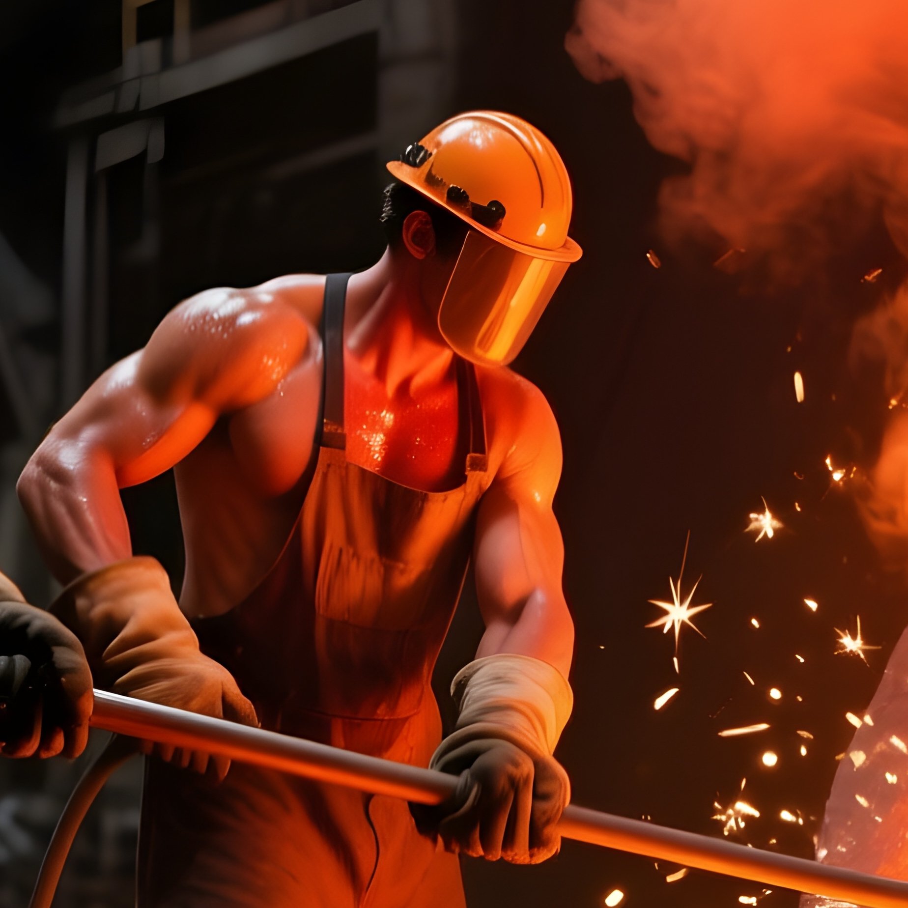 Puddling Process Men Stirring Molten Pig Iron Reverberatory Furnace - Full Resolution Quality Preview