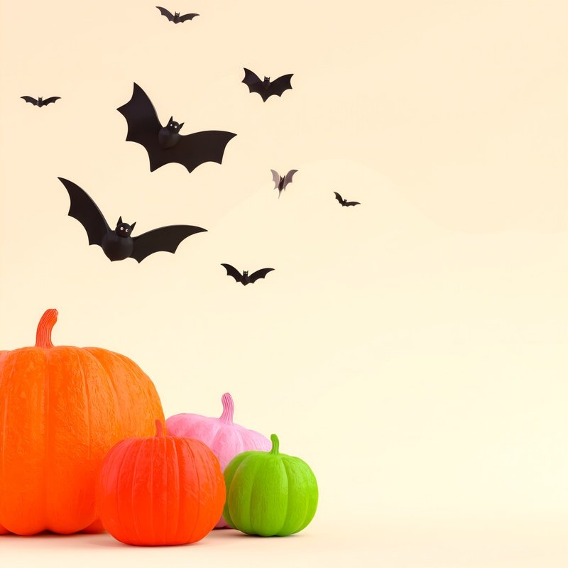 Pumpkins And Bats Halloween Autumn