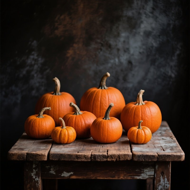Pumpkins On A Wooden Table Pumpkins Autumn