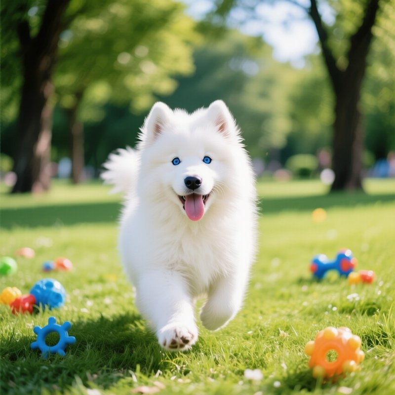 Puppy Samoyed Playing Outside