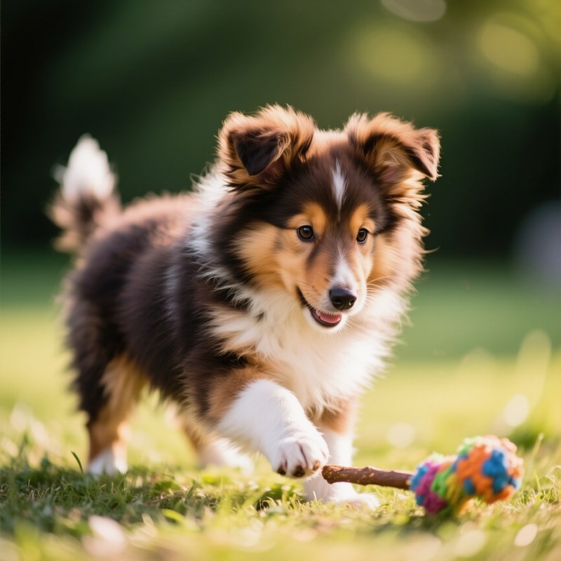 Puppy Shetland Sheepdog Playing Outdoor