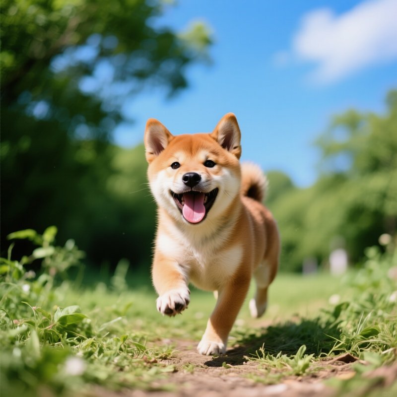 Puppy Shiba Inu Playing Outdoors