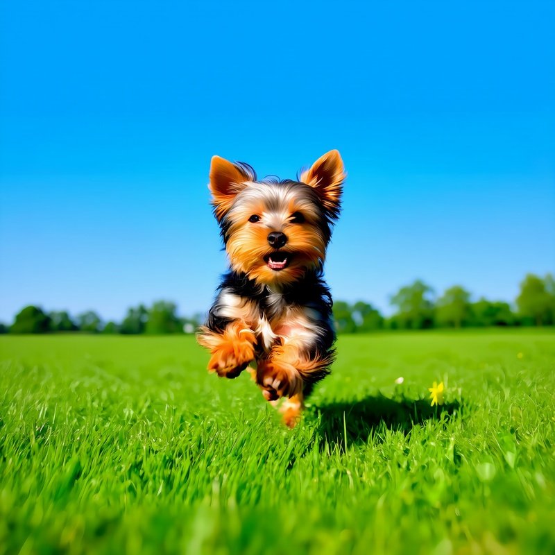 Puppy Yorkshire Terrier Playing Outside