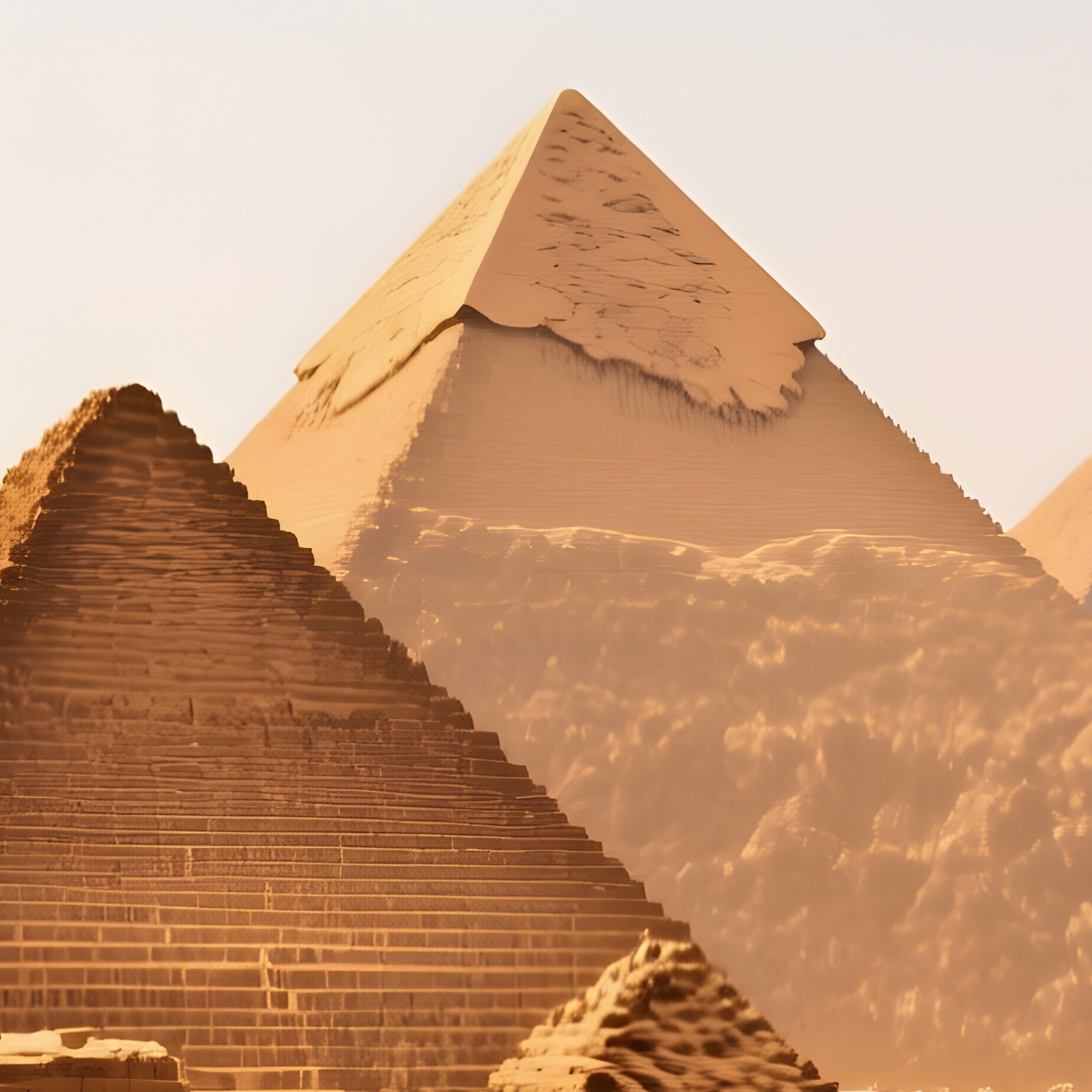 Pyramids Through Arches Of Sandstone Ruin - Full Resolution Quality Preview