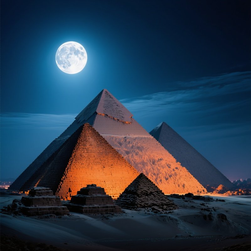 Pyramids Under A Glowing Full Moon