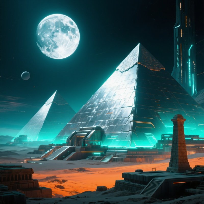 Pyramids Under A Glowing Full Moon Science Fiction