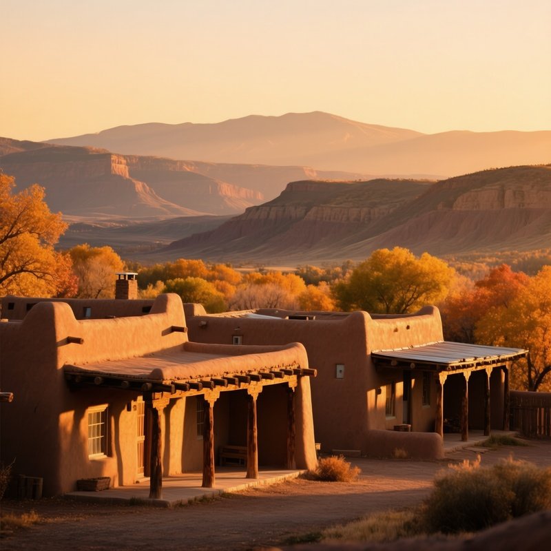 Quiet Autumn Scene New Mexico Pueblo
