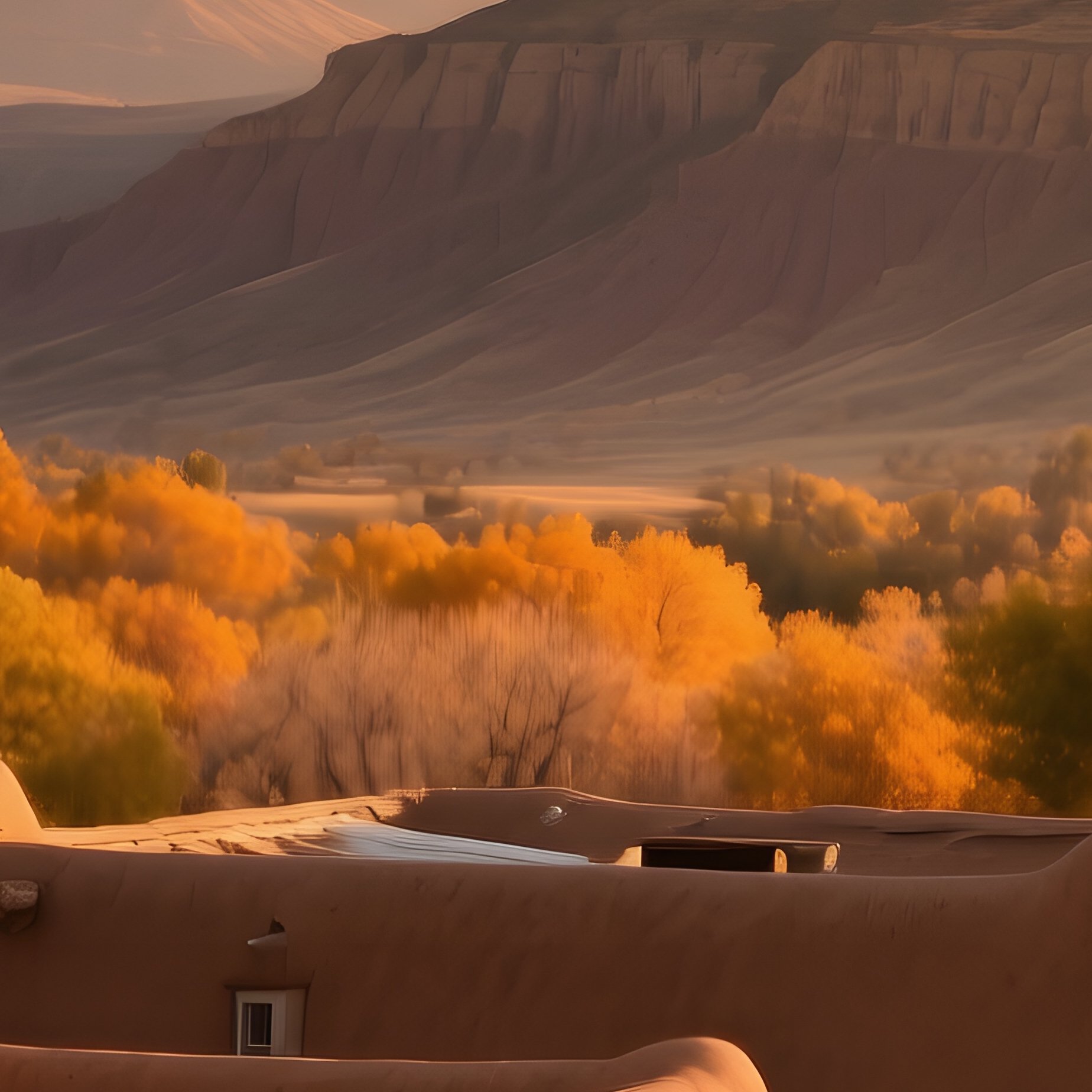 Quiet Autumn Scene New Mexico Pueblo - Full Resolution Quality Preview