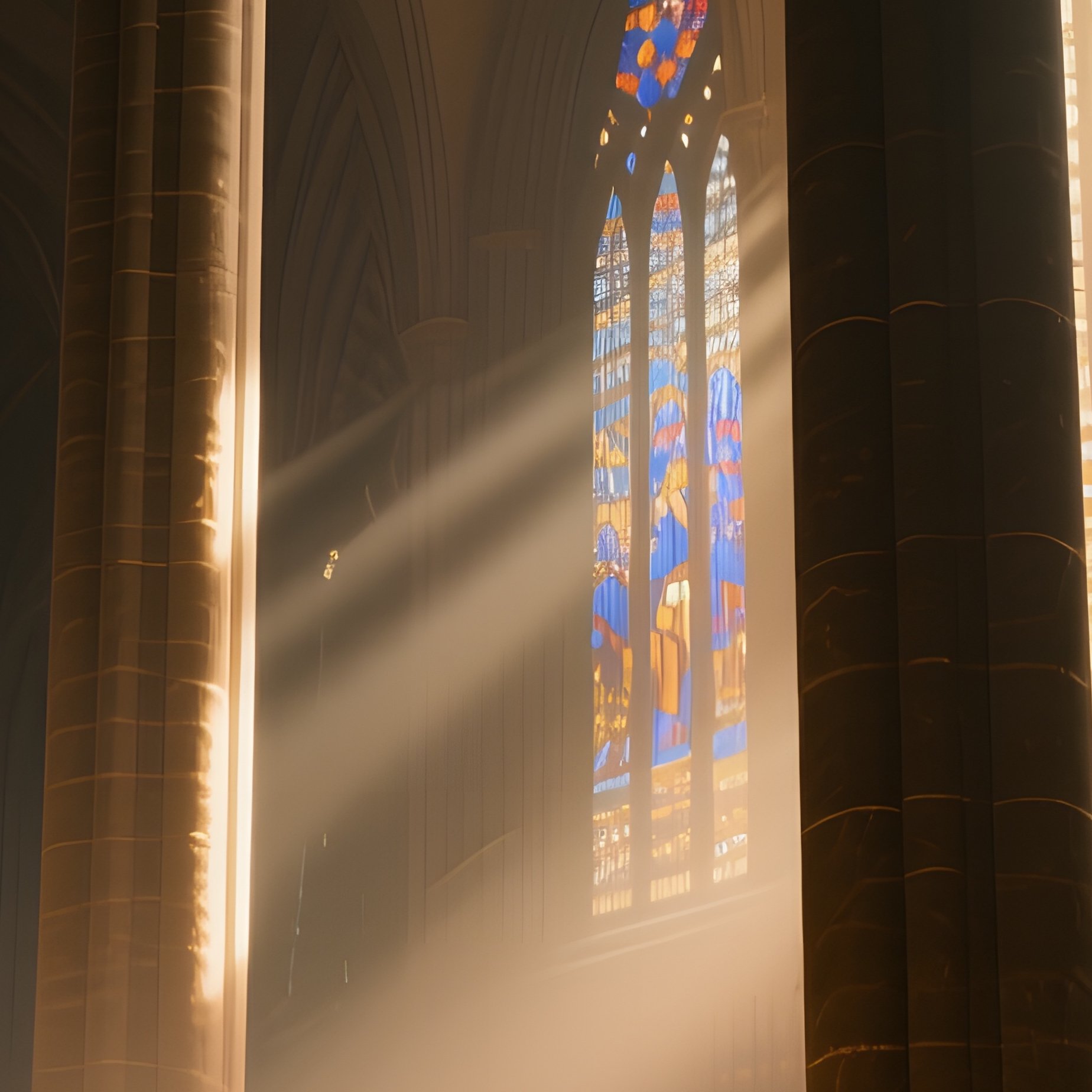 Quiet Cathedral Interior Stained Glass Sunlight Choir - Full Resolution Quality Preview