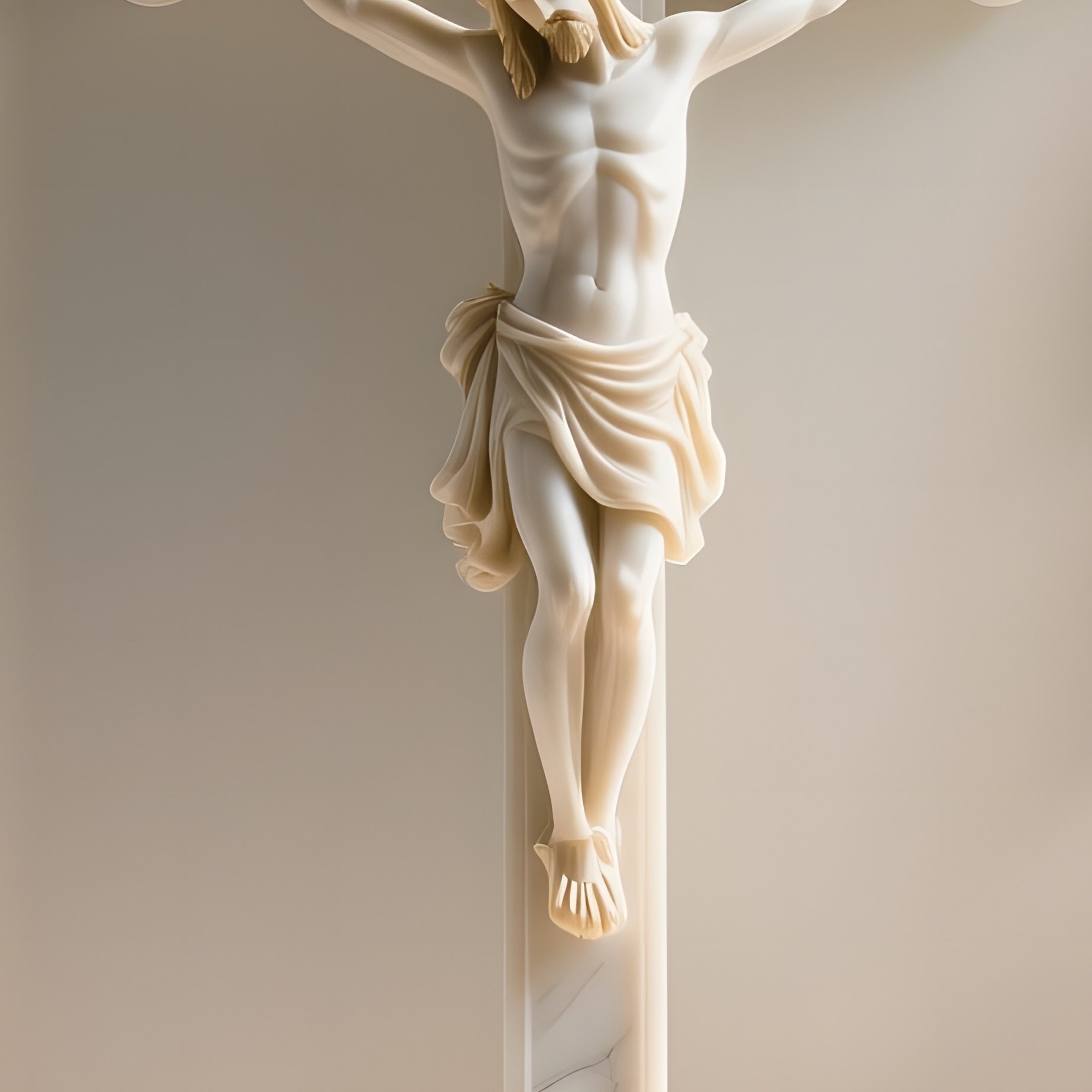 Quiet Chapel Alcove With Alabaster Crucifix And Stained Glass Light - Full Resolution Quality Preview