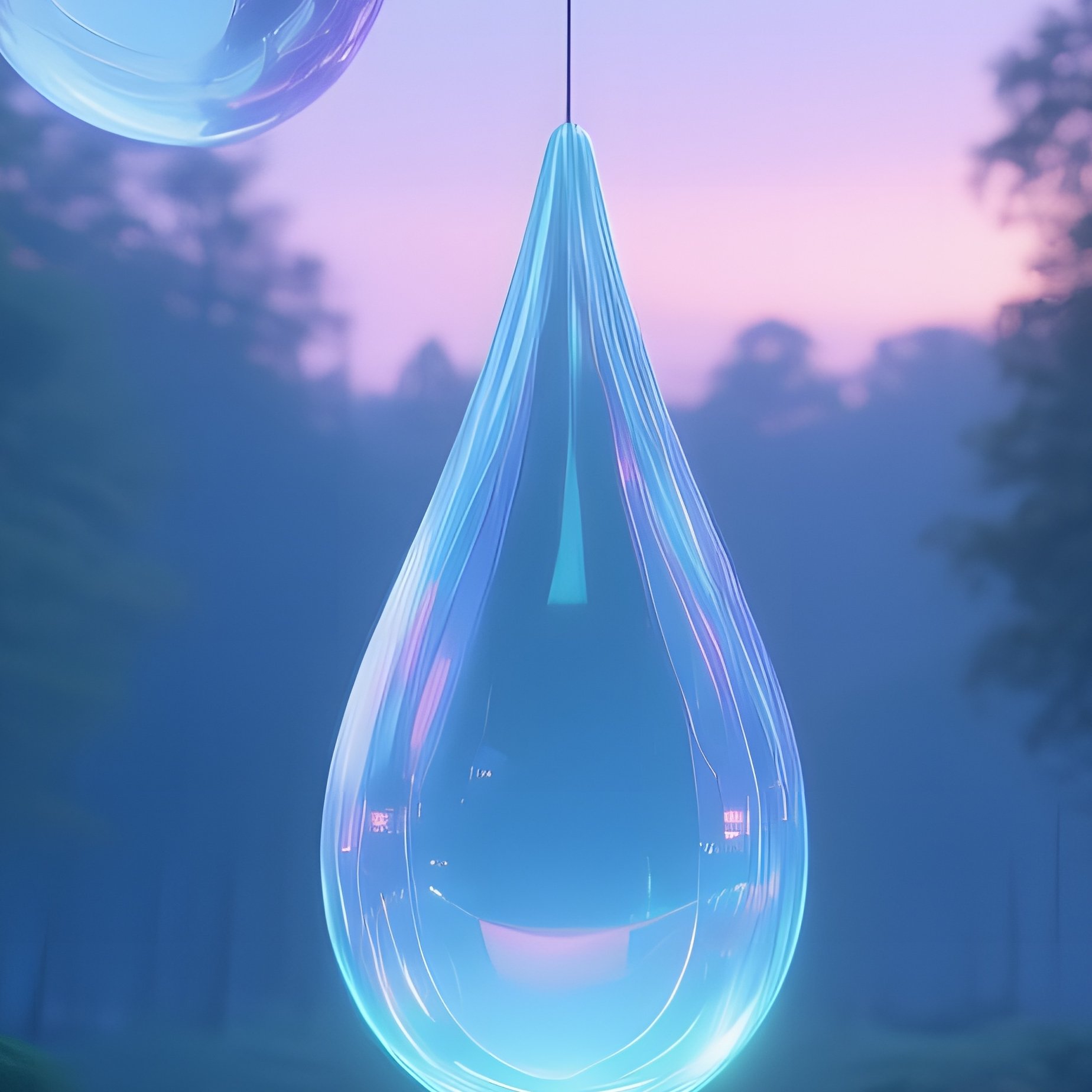 Quiet Forest Clearing At Dusk With Luminous Acrylic Sculptures - Full Resolution Quality Preview