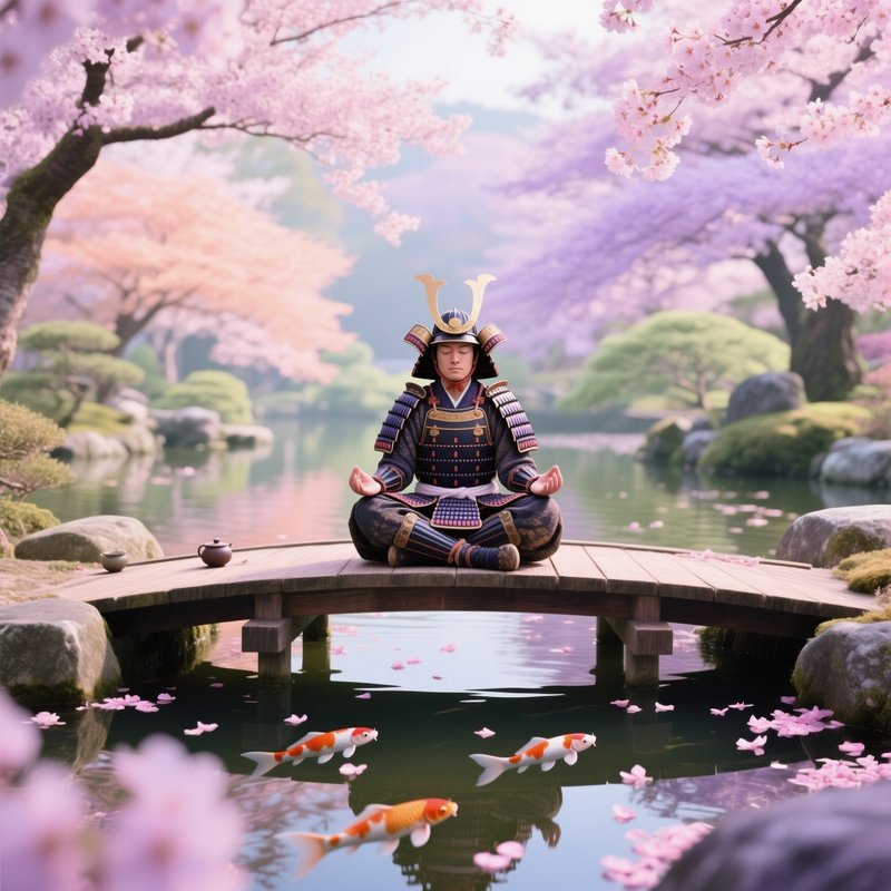 Quiet Japanese Tea Garden Cherry Blossom Season