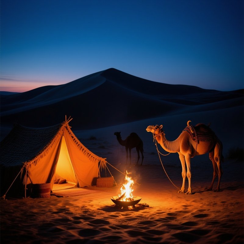 Quiet Moment Desert Caravan Camp Twilight