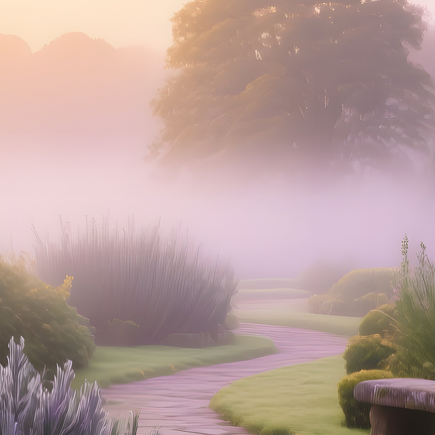 Quiet Monastery Garden At Sunrise - Full Resolution Quality Preview