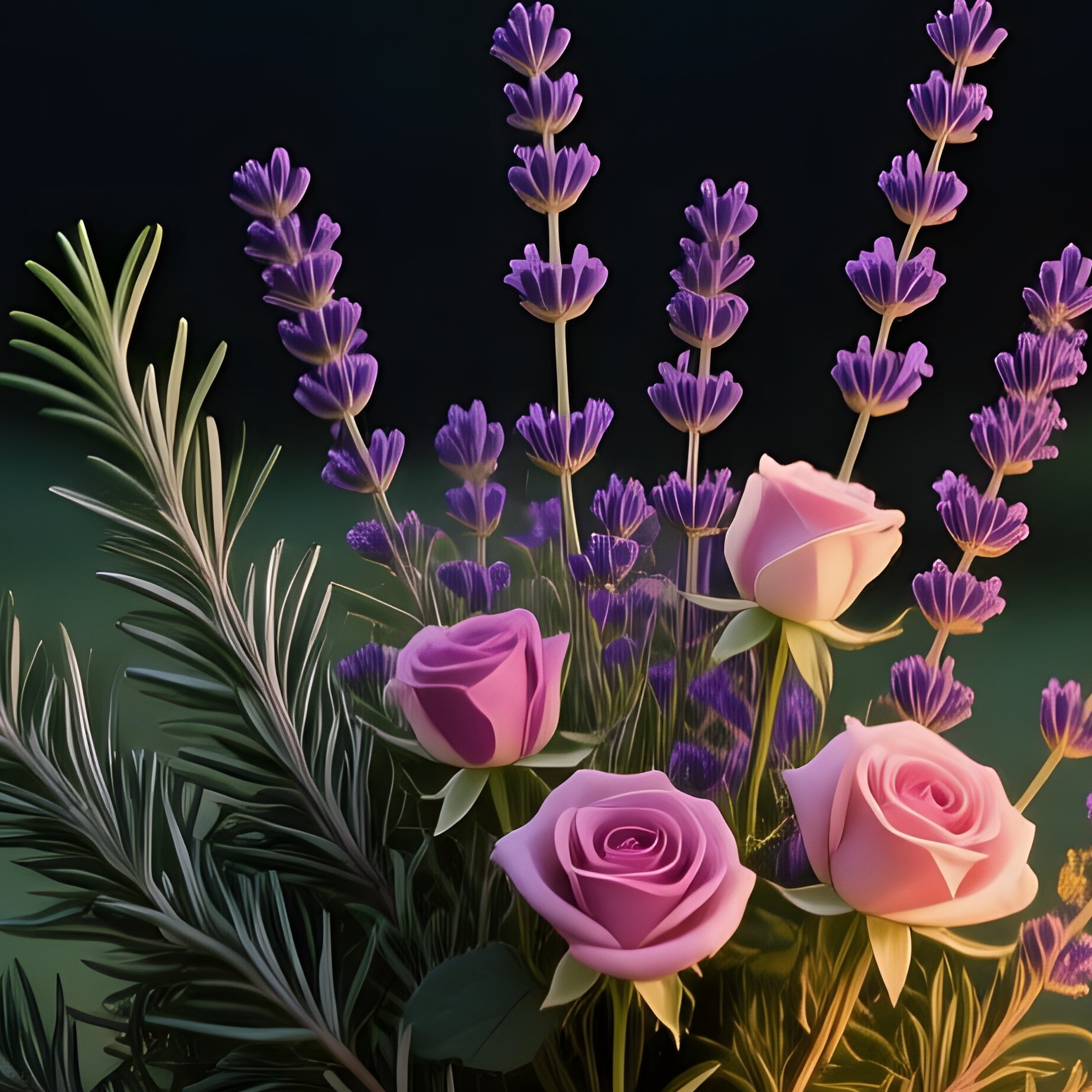 Quiet Monastery Garden Twilight Stone Lanterns Rosemary Thyme Lavender Clay Pot - Full Resolution Quality Preview