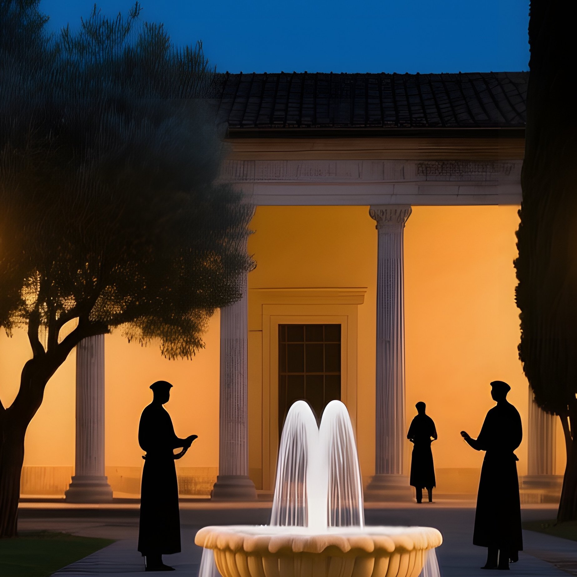 Quiet Moonlit Night Roman Villa Courtyard - Full Resolution Quality Preview