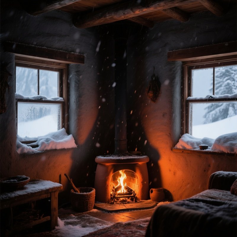 Quiet Mountain Cabin Interior Snowstorm