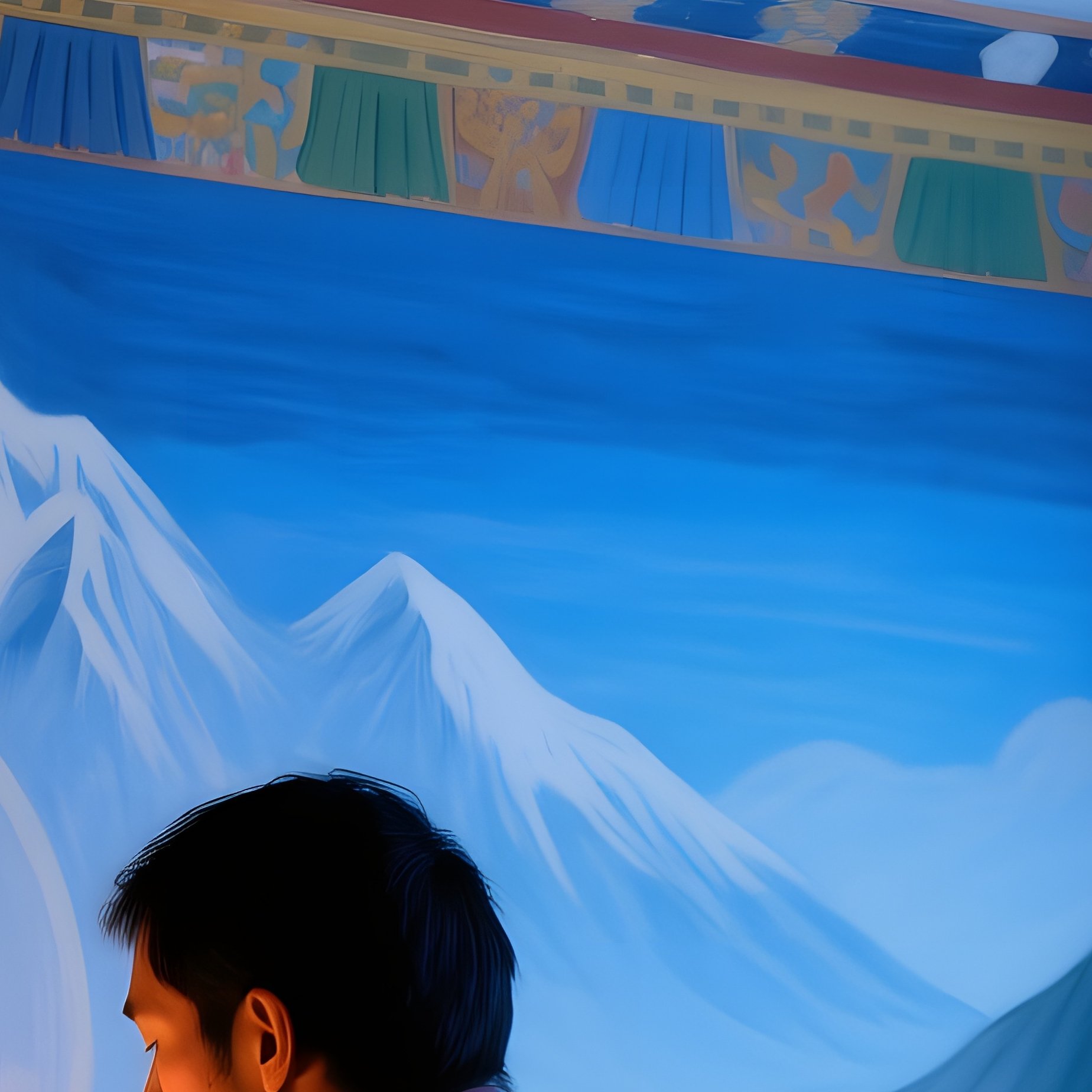 Quiet Mountain Monastery Chapel At Twilight Candles Flickering Frescoist Painting Mandala Ceiling - Full Resolution Quality Preview