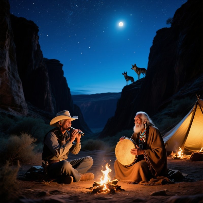 Quiet Night Canyon Camp Stars Coyotes Harmonica Drumming