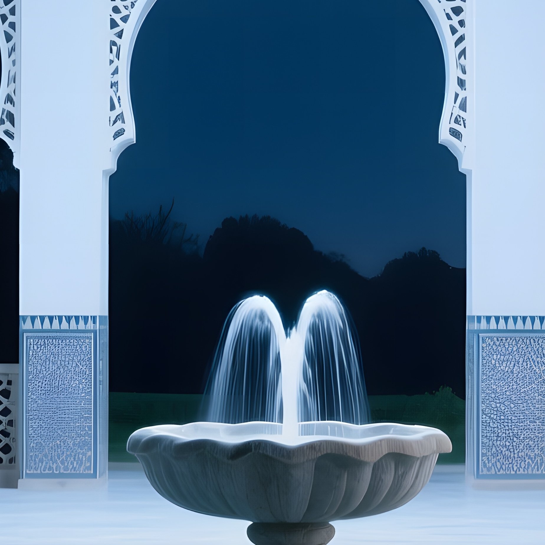 Quiet Night Persian Garden Pavilion Moonlight Fountain - Full Resolution Quality Preview