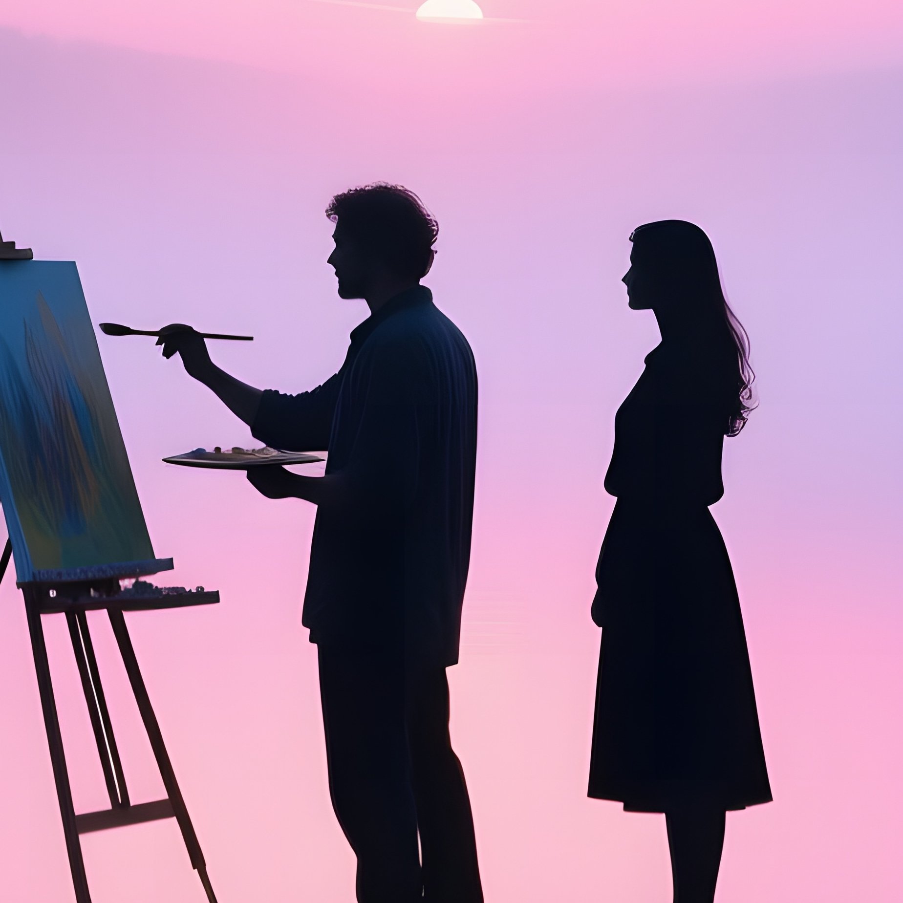 Quiet Pier Foggy Lake Dawn Painter Partner Silhouette - Full Resolution Quality Preview