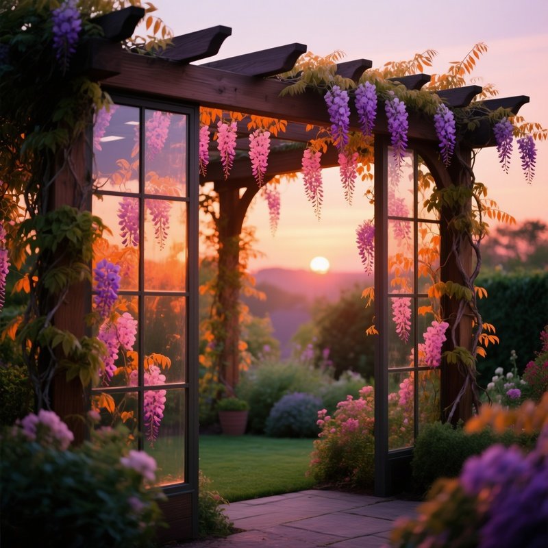 Quiet Reading Garden At Dusk Pergola Wisteria