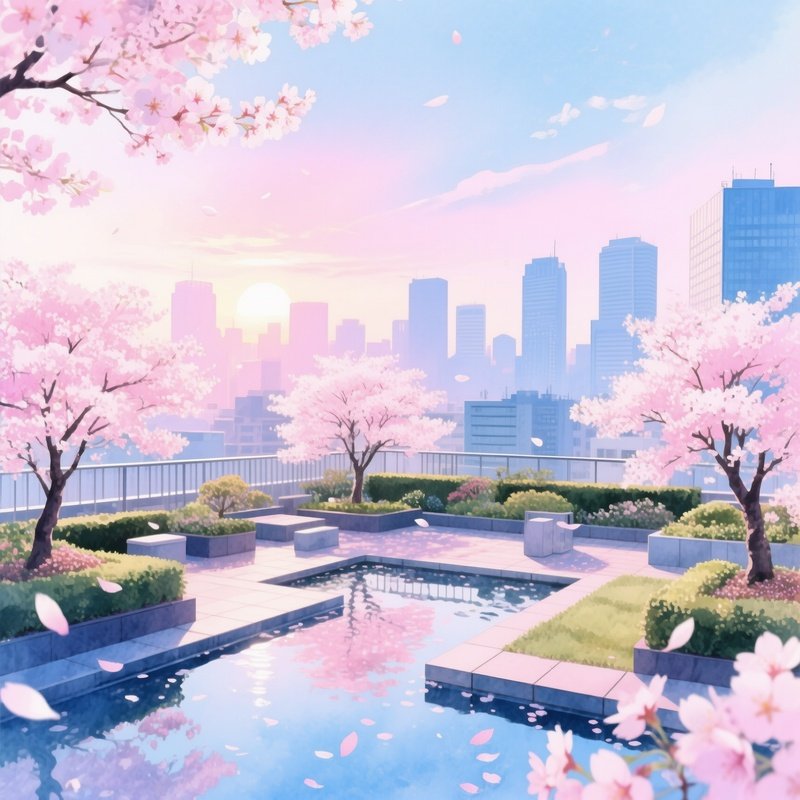 Quiet Rooftop Garden Tokyo Cherry Blossom Season