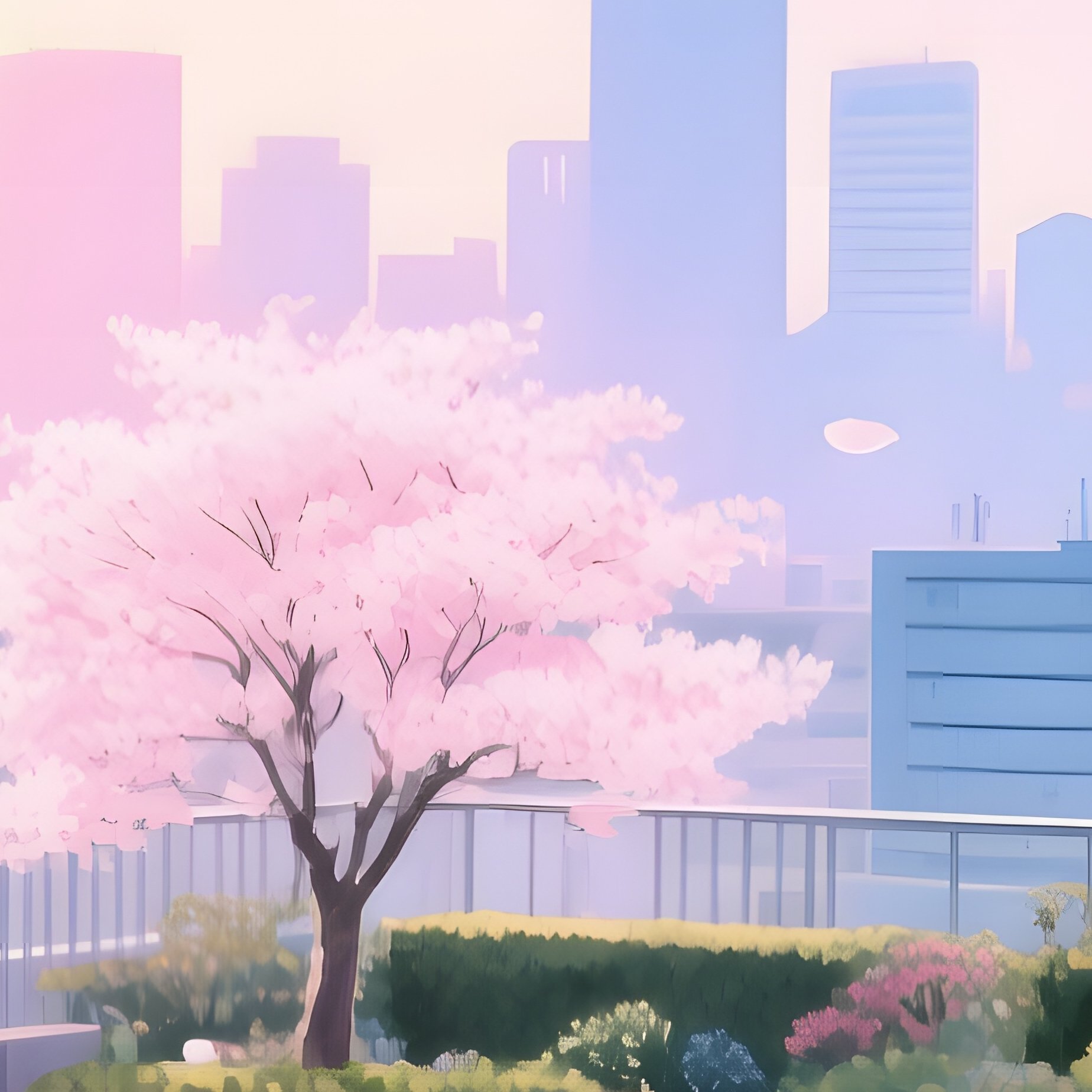 Quiet Rooftop Garden Tokyo Cherry Blossom Season - Full Resolution Quality Preview