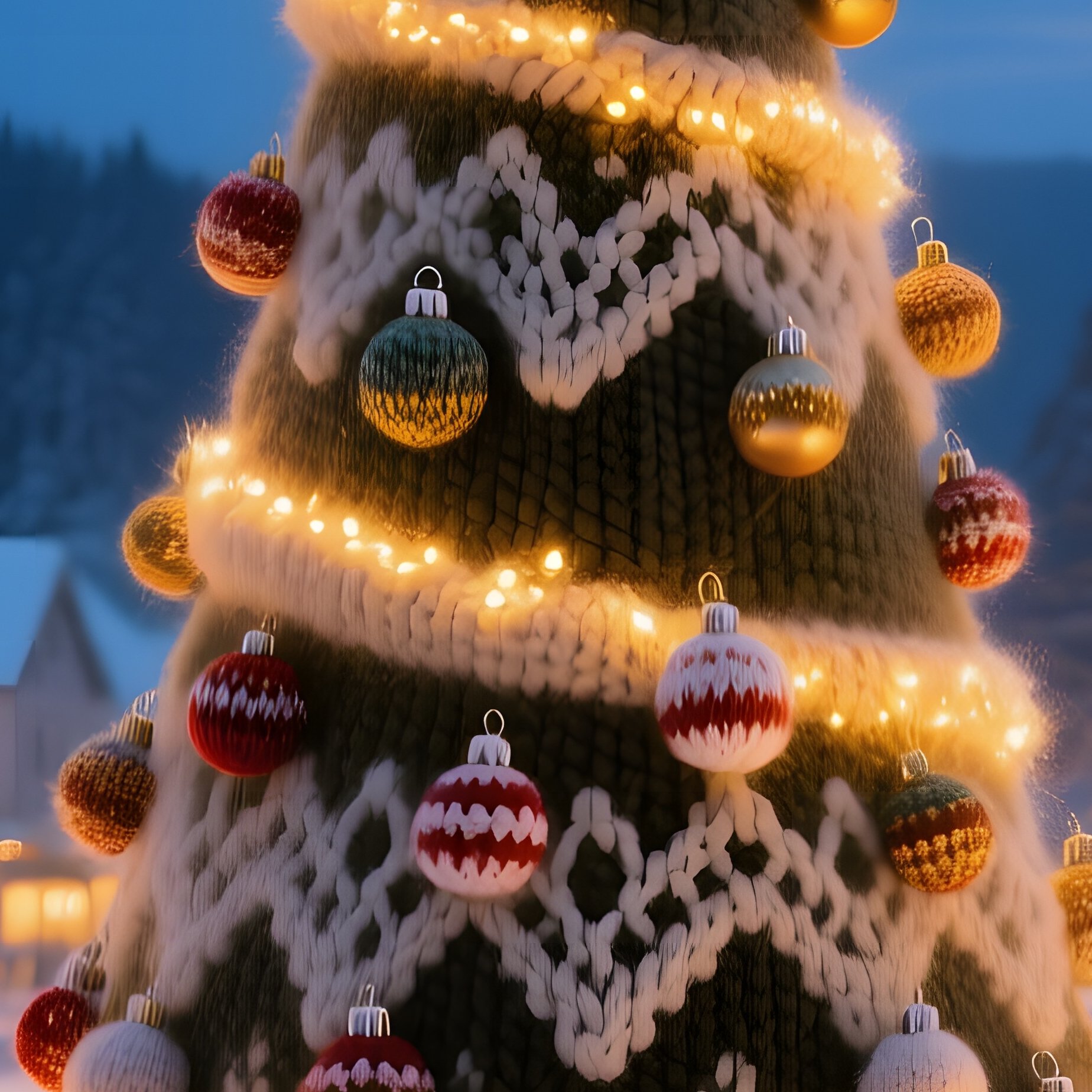 Quiet Snow Covered Village Square At Twilight - Full Resolution Quality Preview
