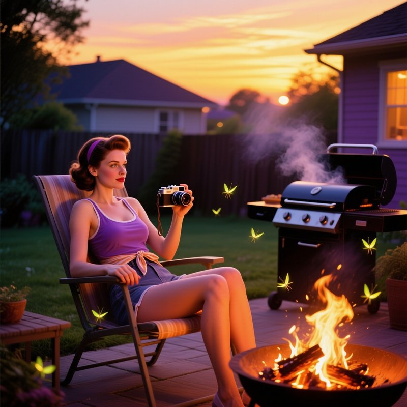 Quiet Suburban Backyard Barbecue At Dusk