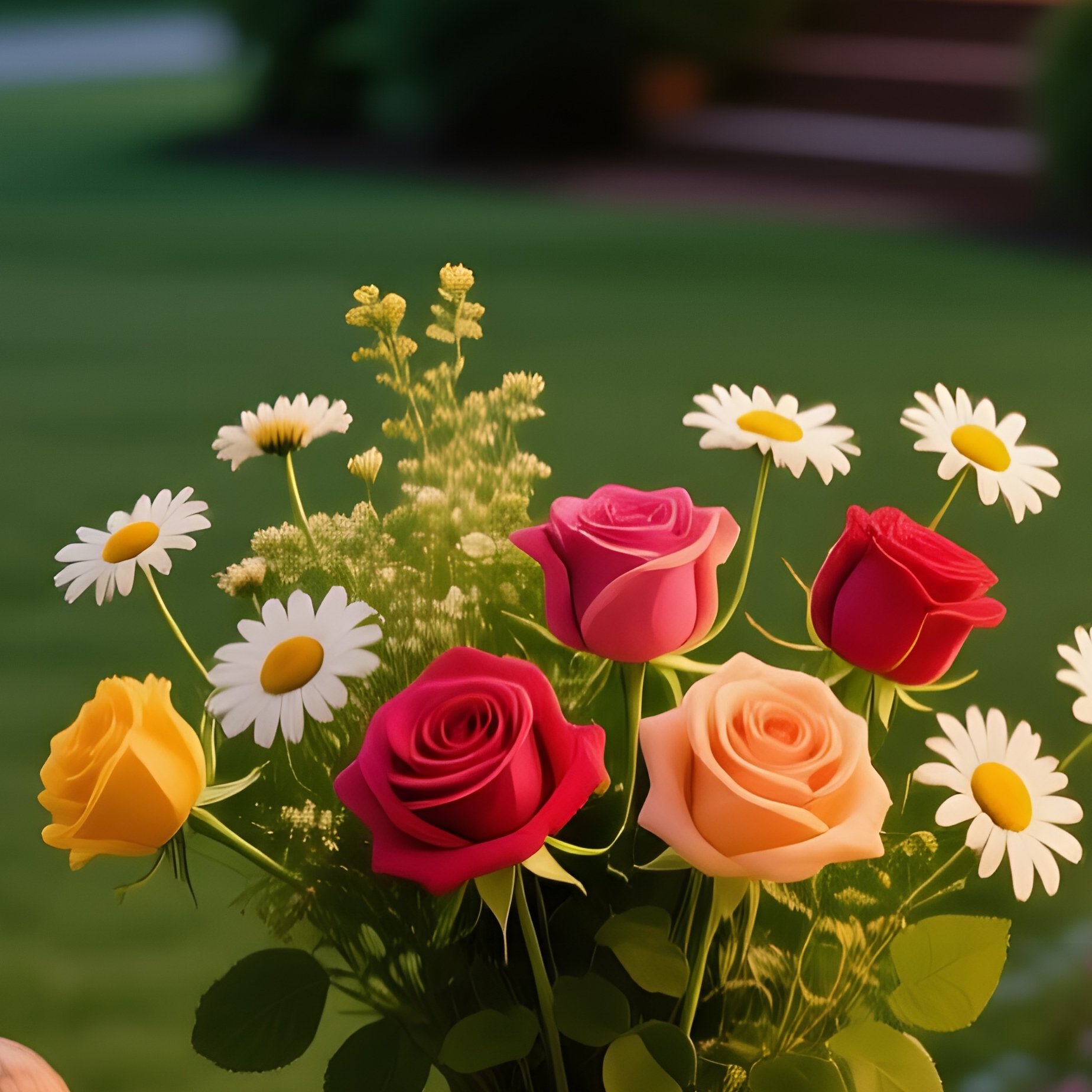 Quiet Suburban Front Porch With Wicker Chairs And Garden Roses - Full Resolution Quality Preview