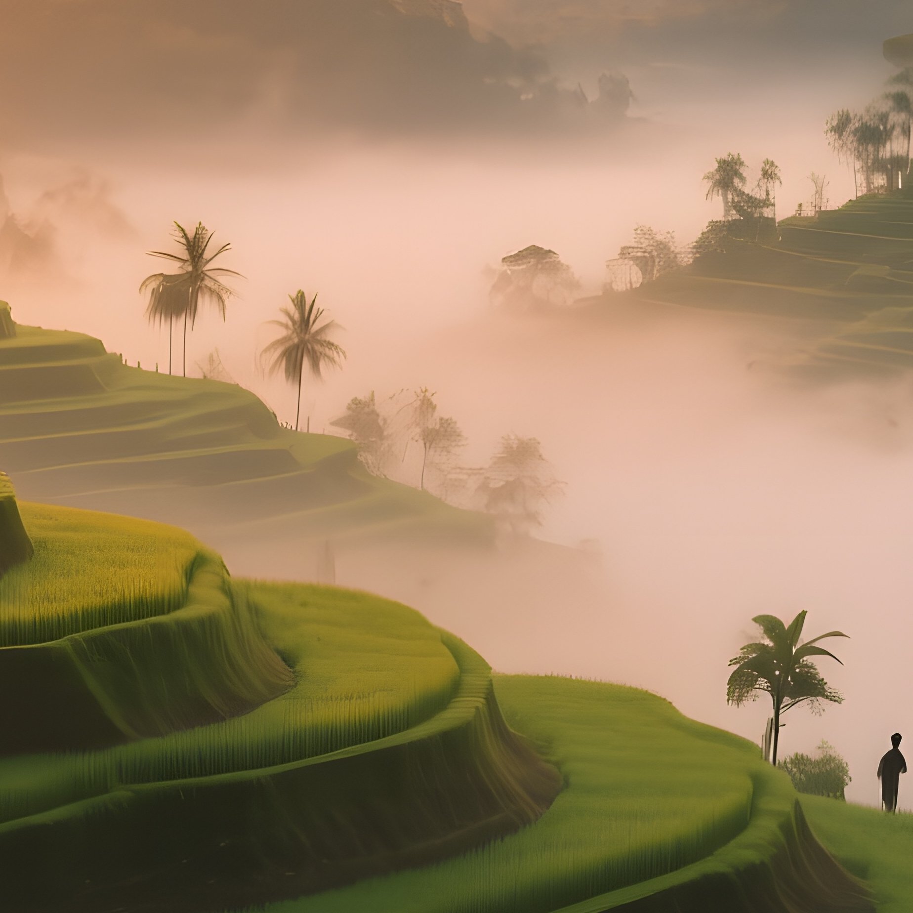 Quiet Sunrise Over Bali Rice Terraces - Full Resolution Quality Preview