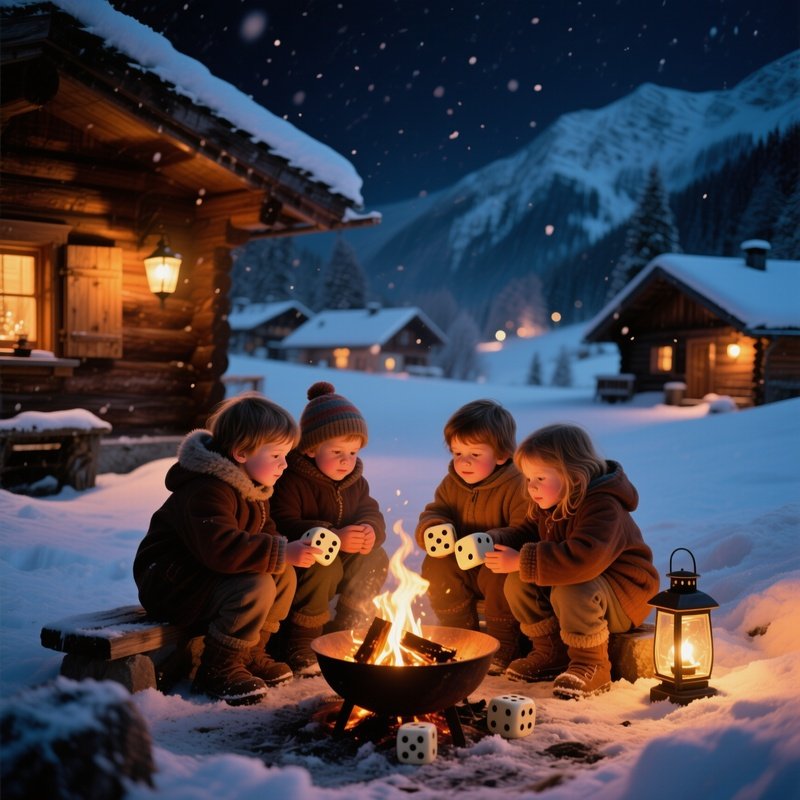 Quiet Winter Night Alpine Village Snow Fire Pit Gotscha