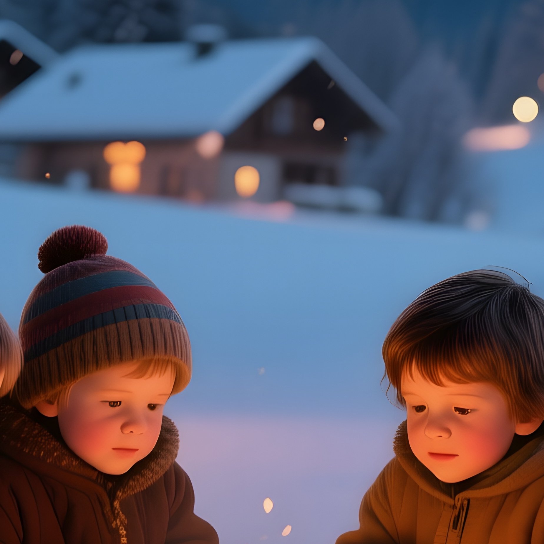 Quiet Winter Night Alpine Village Snow Fire Pit Gotscha - Full Resolution Quality Preview