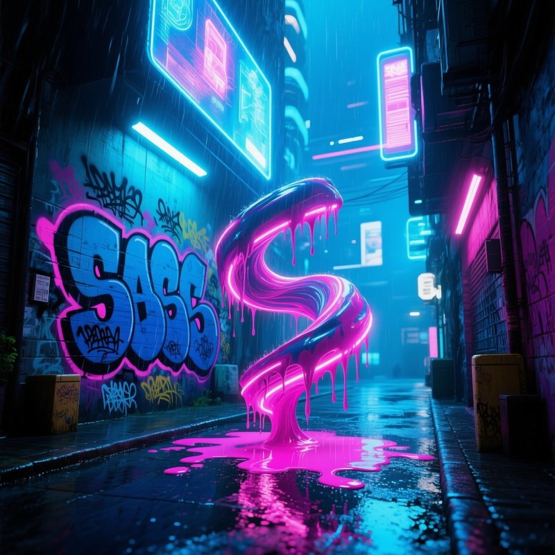 Rain Soaked Alley Neo Tokyo Graffiti Kinesis