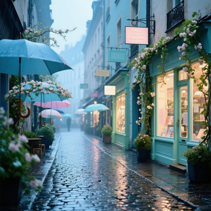 Rain Soaked European Street Late Spring