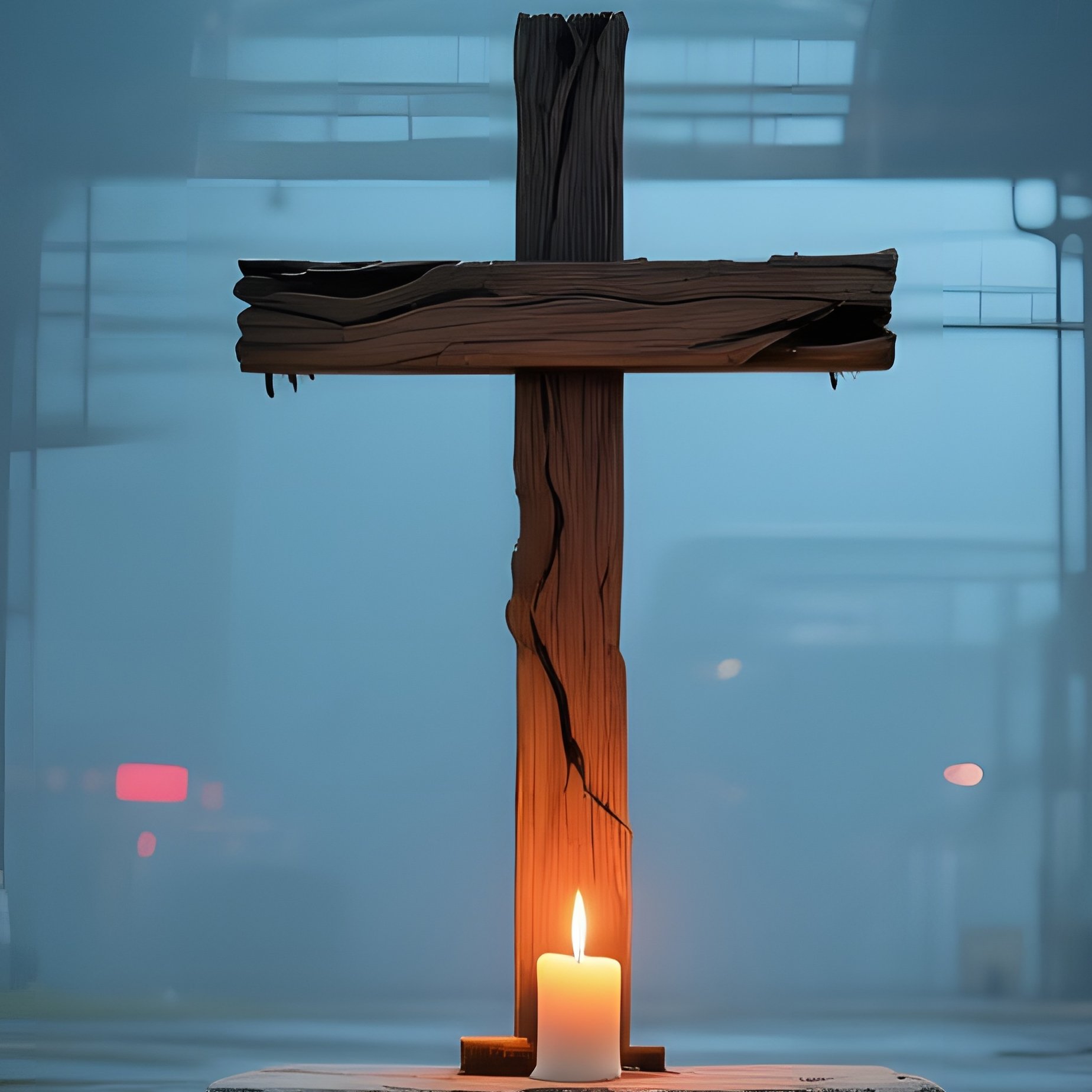 Rain Soaked Industrial Warehouse Altar - Full Resolution Quality Preview