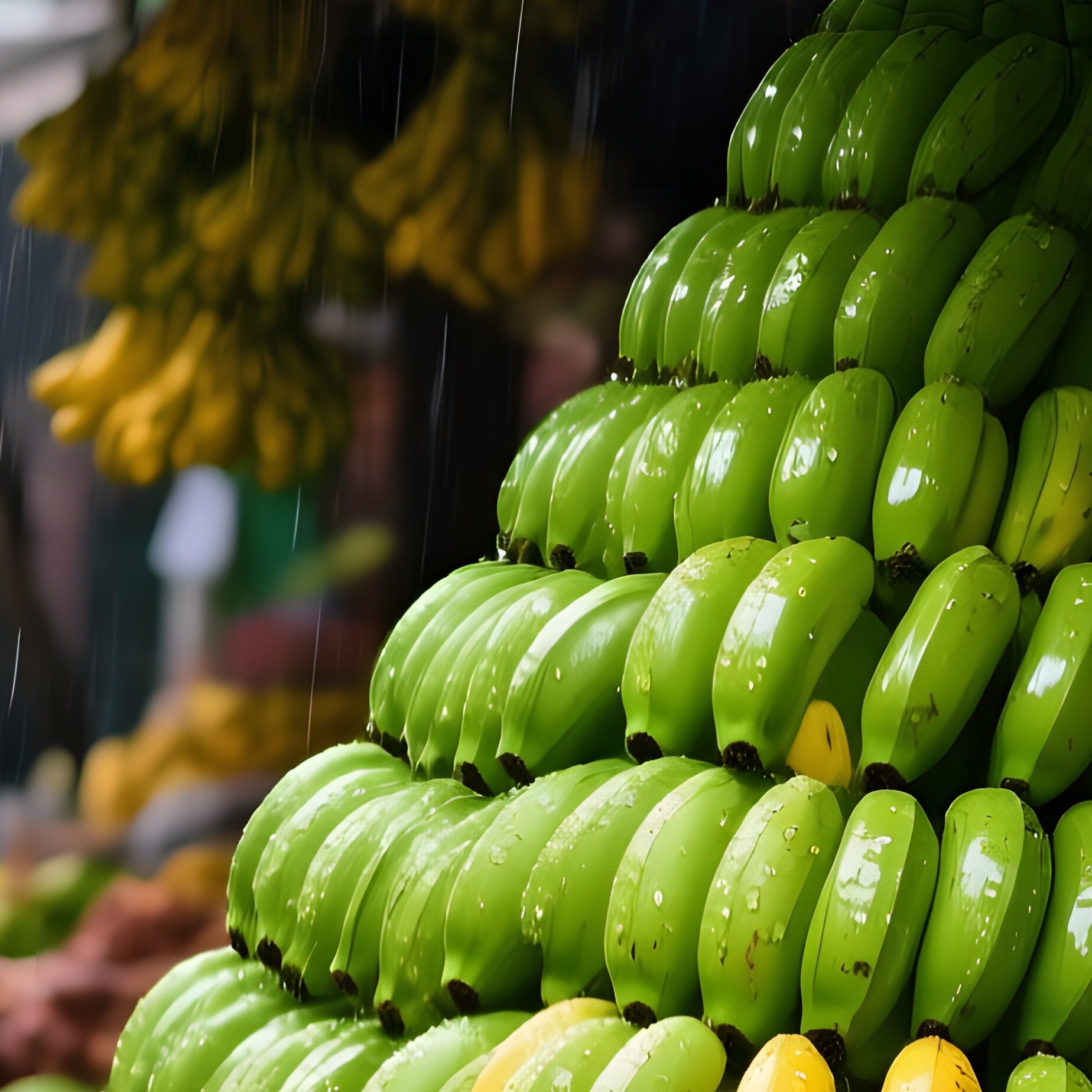 Rain Soaked Market Stall Tropical Bananas - Full Resolution Quality Preview