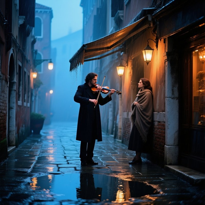 Rain Soaked Venice Alley Violinist