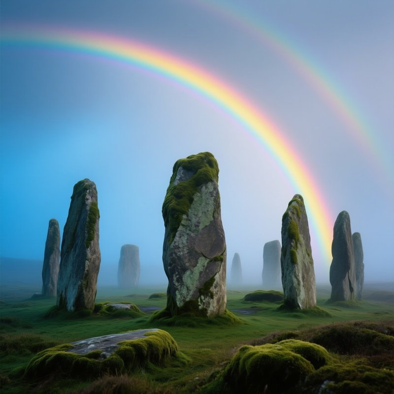 Rainbow Behind Ancient Standing Stones
