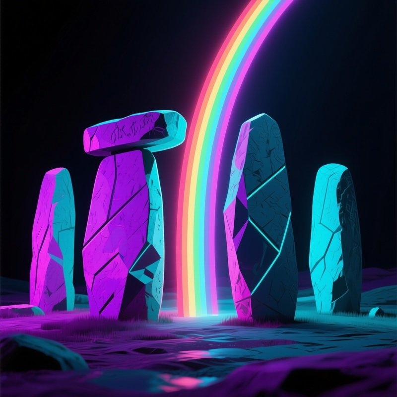 Rainbow Behind Ancient Standing Stones Abstract