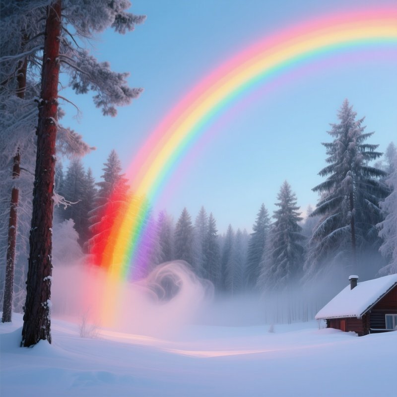 Rainbow Glowing Above Snowy Winter Landscape
