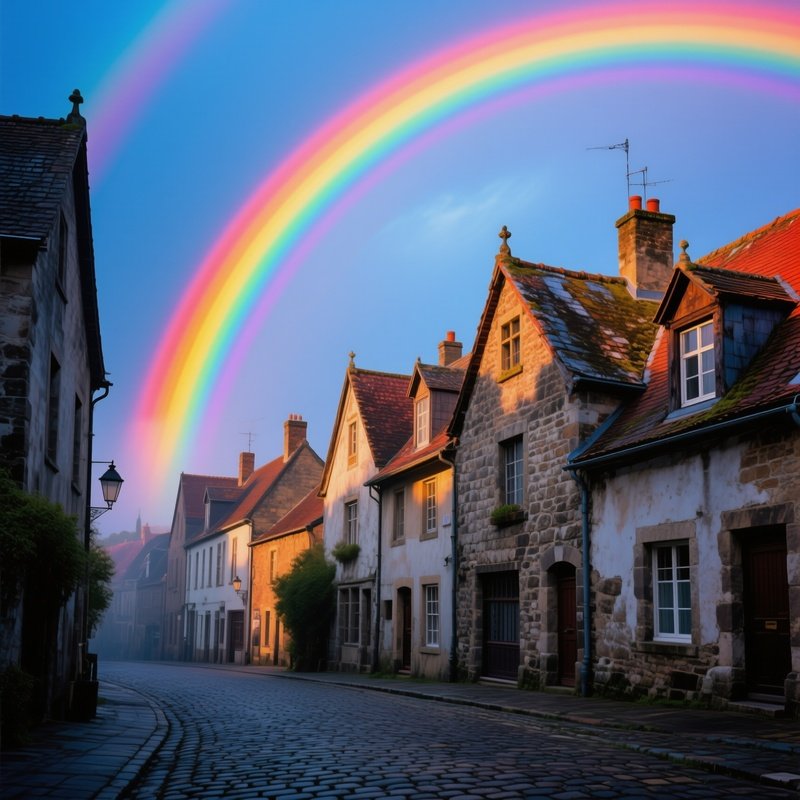 Rainbow Over Old European Town