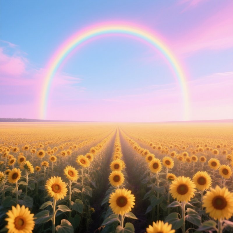 Rainbow Over Sunflower Field