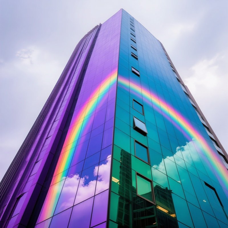 Rainbow Reflected In Skyscraper Windows