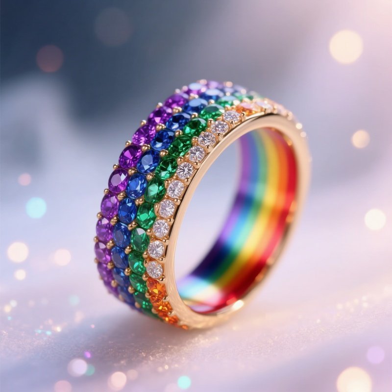 Rainbow Sapphire Ring Gradient Band