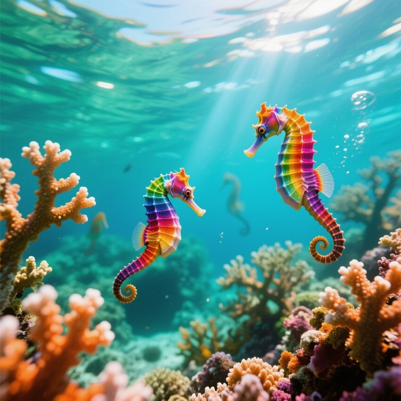Rainbow Seahorses Underwater Reality