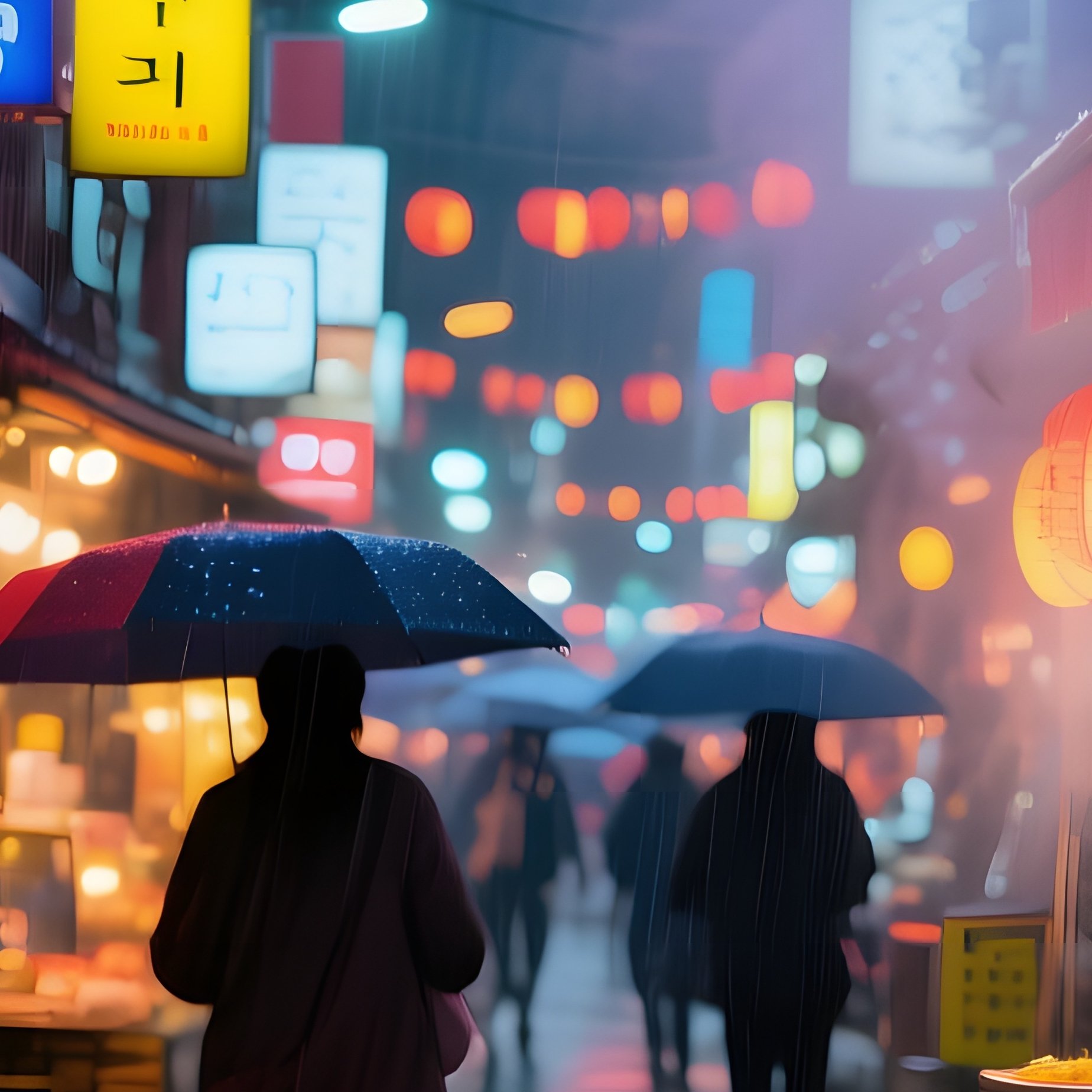 Rainy Evening Korean Street Food Alley - Full Resolution Quality Preview
