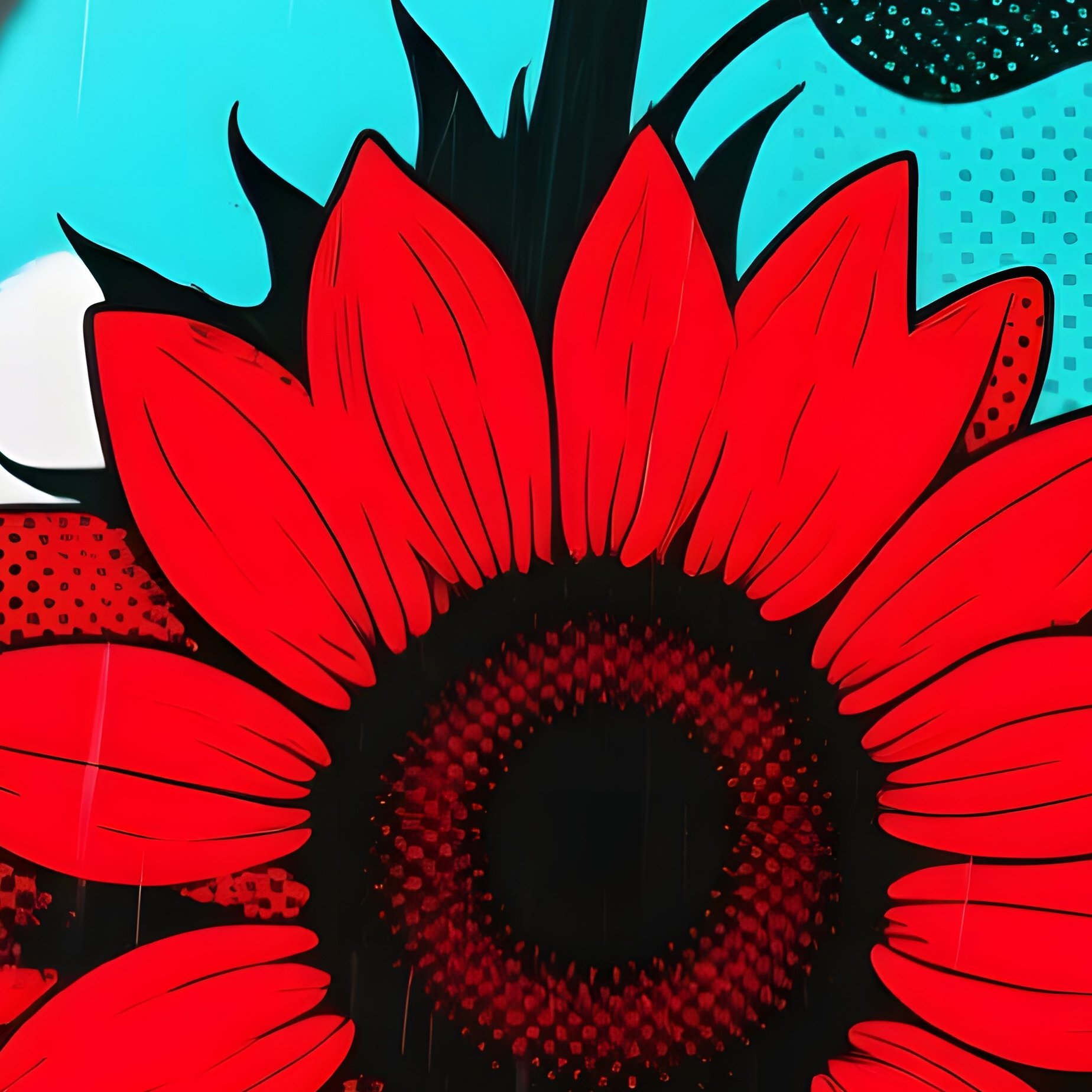 Rainy Street With Pop Art Sunflower Reflections - Full Resolution Quality Preview