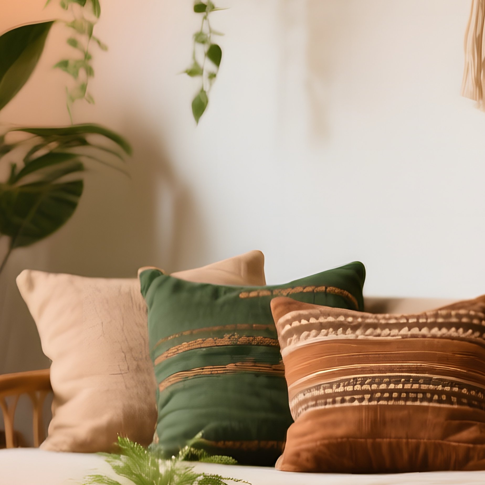 Rattan Ottoman Boho Living Room - Full Resolution Quality Preview